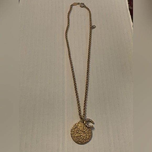 Vintage Catherine Popesco France Matte Gold Tone Lucky Token Necklace